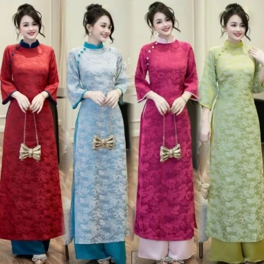 Áo dài cách tân nữ gấm dáng suông 2.025 - Thiết kế Tết, giá chỉ 238.600₫