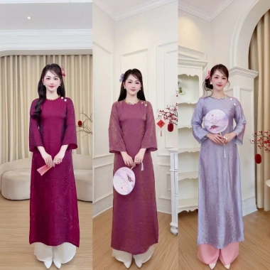 Áo Dài Cách Tân Nữ Màu Tím Tơ Hồng Ánh Hoàng Kim Trend Tết – Giá ưu đãi 239.800₫