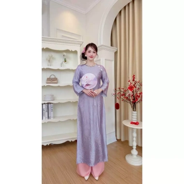 Áo Dài Cách Tân Nữ Màu Tím Tơ Hồng Ánh Hoàng Kim Trend Tết – Giá ưu đãi 239.800₫
