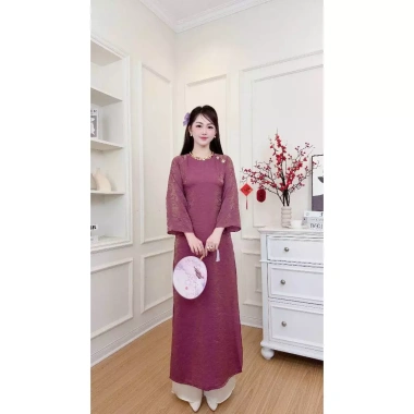 Áo Dài Cách Tân Nữ Màu Tím Tơ Hồng Ánh Hoàng Kim Trend Tết – Giá ưu đãi 239.800₫
