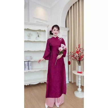 Áo Dài Cách Tân Nữ Màu Tím Tơ Hồng Ánh Hoàng Kim Trend Tết – Giá ưu đãi 239.800₫