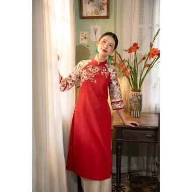 Áo dài cách tân nữ MAYY FASHION nhung đỏ thêu hoa Hàng Trống - Chỉ 1,250,000₫