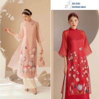 Áo Dài Cách Tân Nữ Mộc Trà 4 Tà Tơ Ánh Lót Lụa Cao Cấp Nhiều Màu Giá 489k – Mặc Tết, Đi Lễ, Chụp Ảnh Hoàng Mai