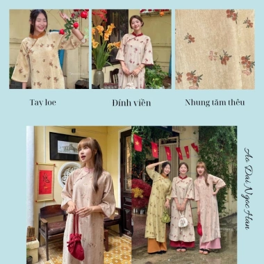 Áo Dài Cách Tân Nữ Tay Loe Lụa Nhung Thêu Hoa MH14 Mặc Tết - 680k 2