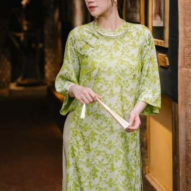 Áo dài cách tân nữ Tết gấm lụa tay lỡ cổ tròn Thanh Chi xinh CayLeo Design TC709 6