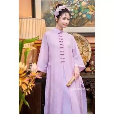 Áo dài cách tân nữ tơ thêu crep hoa pháo size 40-76kg, giảm còn 129.000 VND 8