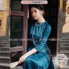 Áo dài cách tân nữ xanh lam Navy dáng suông, may sẵn lụa xuông bầu Tiệm 90 - Đẹp dự tiệc lễ tết, AD90.080, điểm nhấn, giá ưu đãi 210.000đ 4