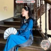 Áo dài cách tân nữ xanh lam Navy dáng suông, may sẵn lụa xuông bầu Tiệm 90 - Đẹp dự tiệc lễ tết, AD90.080, điểm nhấn, giá ưu đãi 210.000đ 6