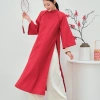 Áo Dài Cách Tân Nữ Yến Xuân Miều 2.013 - Tay Phồng, Lỡ Cổ Tàu, Dáng Suông, Vải Lụa Đỏ Trơn, Giá 328k