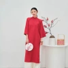 Áo Dài Cách Tân Nữ Yến Xuân Miều 2.013 - Tay Phồng, Lỡ Cổ Tàu, Dáng Suông, Vải Lụa Đỏ Trơn, Giá 328k 2