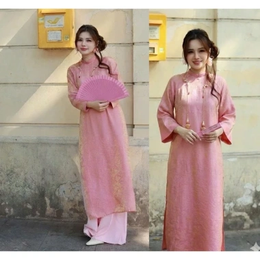 Áo dài cách tân suông tằm cao cổ tay lỡ đa màu + Quần ống rộng Tết Lễ - Giá 129k (giảm từ 154.8k)