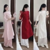 Áo dài cách tân tay lỡ chất gấm tapta đính dây, phối quần tuyết mưa suông dài – NANANCHIC