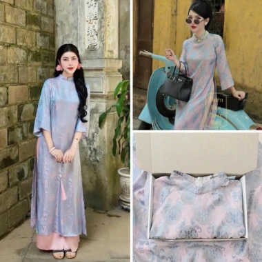 Áo dài cách tân Tết 2.025 nữ dáng suông gấm thọ dơi cao cấp, nhiều màu, thiết kế tinh tế, thoải mái, phù hợp hội nhóm, đầy sang trọng, đặc biệt cho ngày lễ