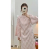 Áo dài cách tân Tết 2.026 DU MIÊN in vân 3D đính cúc đá hoa mai + quần lụa - Giá ưu đãi 289k 6