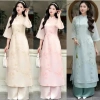 Áo dài cách tân tết 2.026 tơ tằm ánh kim hoa anh đào, quần suông philụa, 200.005₫