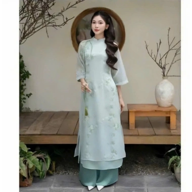 Áo dài cách tân tết 2.026 tơ tằm ánh kim hoa anh đào, quần suông philụa, 200.005₫