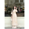 Áo dài cách tân tết 2.026 tơ tằm ánh kim hoa anh đào, quần suông philụa, 200.005₫ 5