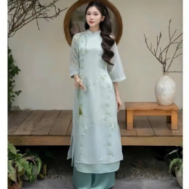 Áo dài cách tân tết 2.026 tơ tằm ánh kim hoa anh đào, quần suông philụa, 200.005₫