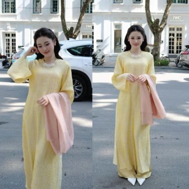 Áo Dài Cách Tân Tết Như Duyên Tơ Óng Form Suông Thanh Lịch Cổ Đính Hoa - MySaul 300k 7