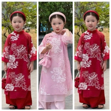 Áo dài cách tân và quần lụa xuông cho bé gái lễ tết - Set LT22 CBL70, giá ưu đãi 145.000đ, đồ trẻ em thời trang