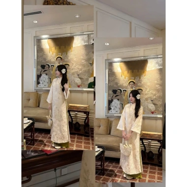Áo Dài Cẩm Tú Hoa Cách Tân - Hoa Thêu Lễ Tết, Mặc Du Xuân, Giá 319.500đ