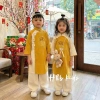 Áo Dài cặp bé trai bé gái Hàn Quốc cao cấp họa tiết thêu kèm quần kaki 10-30kg giá ưu đãi 182.000₫
