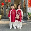 Áo Dài cặp bé trai bé gái Hàn Quốc cao cấp họa tiết thêu kèm quần kaki 10-30kg giá ưu đãi 182.000₫ 5