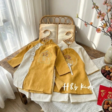 Áo Dài cặp bé trai bé gái Hàn Quốc cao cấp họa tiết thêu kèm quần kaki 10-30kg giá ưu đãi 182.000₫ 7