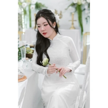 Áo dài cặp cô dâu chú rể trắng Đ&M98 – Thiết kế sang trọng, giảm giá 540.000₫