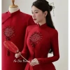 Áo dài cặp đôi đính kết thủ công ngày cưới: Áo Dài Hương Giang Nữ đỏ trung, giảm giá 405.000 VND 2