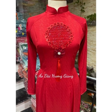 Áo dài cặp đôi đính kết thủ công ngày cưới: Áo Dài Hương Giang Nữ đỏ trung, giảm giá 405.000 VND 3
