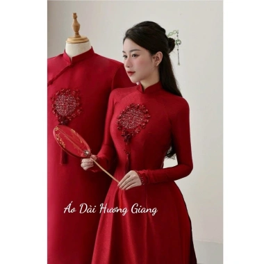 Áo dài cặp đôi đính kết thủ công ngày cưới: Áo Dài Hương Giang Nữ đỏ trung, giảm giá 405.000 VND 4