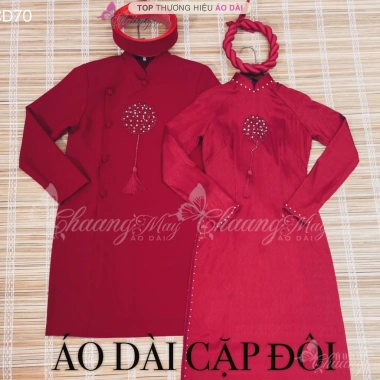 Áo dài cặp đôi nam nữ chữ Hỷ pha lê Chaang - May sẵn cưới cô dâu chú rể đẹp ADC694
