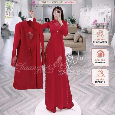 Áo dài cặp đôi nam nữ chữ Hỷ pha lê Chaang - May sẵn cưới cô dâu chú rể đẹp ADC694