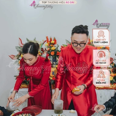 Áo dài cặp đôi nam nữ tay vai bồng chữ Hỷ pha lê Chaang - Dự tiệc lễ tết ADC693 4 Áo dài cặp đôi nam nữ tay vai bồng chữ Hỷ pha lê Chaang - Dự tiệc lễ tết ADC693 4