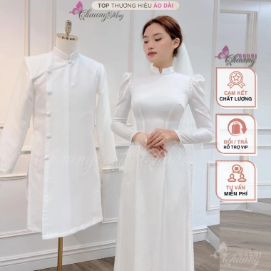 Áo dài cặp đôi nam nữ tay vai bồng ngọc Chaang – Đơn giản, cho đám cưới, lễ tết