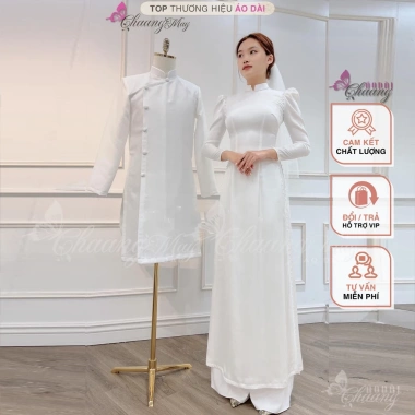 Áo dài cặp đôi nam nữ tay vai bồng ngọc Chaang – Đơn giản, cho đám cưới, lễ tết 2 Áo dài cặp đôi nam nữ tay vai bồng ngọc Chaang – Đơn giản, cho đám cưới, lễ tết 2