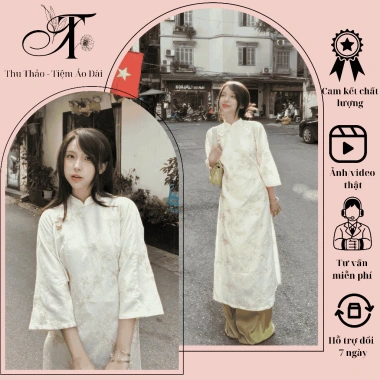 Áo Dài Châu Điệp Tết 2.024 - Hoa Điệp Đính Khuy Tàu Cham, Giá ưu đãi 359.000 VND