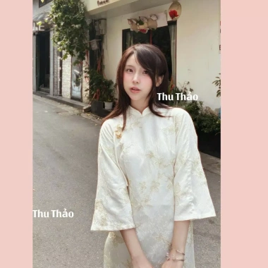 Áo Dài Châu Điệp Tết 2.024 - Hoa Điệp Đính Khuy Tàu Cham, Giá ưu đãi 359.000 VND