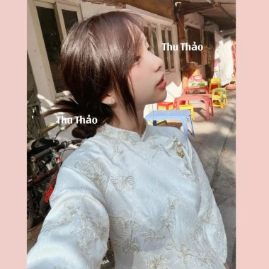 Áo Dài Châu Điệp Tết 2.024 - Hoa Điệp Đính Khuy Tàu Cham, Giá ưu đãi 359.000 VND
