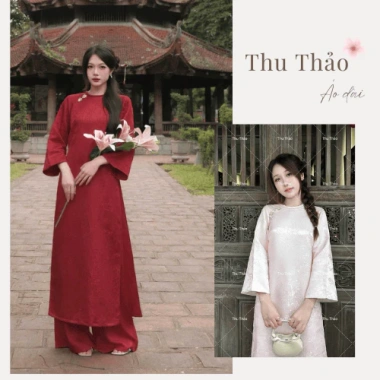 Áo Dài Châu Sa Đính Chấm - Cách Tân, Tay Lỡ, Cổ Tròn, Giá 450.000đ