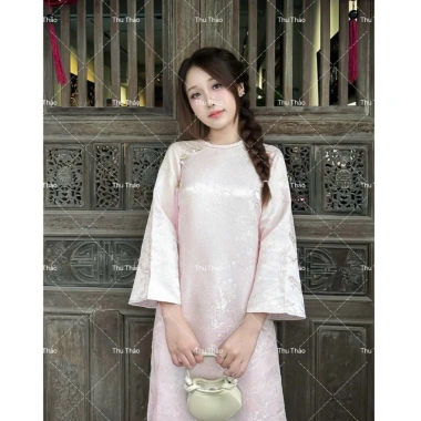 Áo Dài Châu Sa Đính Chấm - Cách Tân, Tay Lỡ, Cổ Tròn, Giá 450.000đ