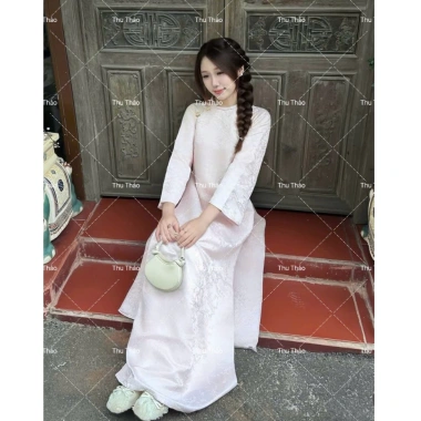 Áo Dài Châu Sa Đính Chấm - Cách Tân, Tay Lỡ, Cổ Tròn, Giá 450.000đ