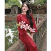 Áo Dài Châu Sa Đính Chấm - Cách Tân, Tay Lỡ, Cổ Tròn, Giá 450.000đ 7