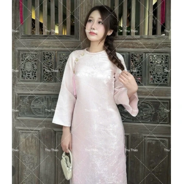 Áo Dài Châu Sa Đính Chấm - Cách Tân, Tay Lỡ, Cổ Tròn, Giá 450.000đ