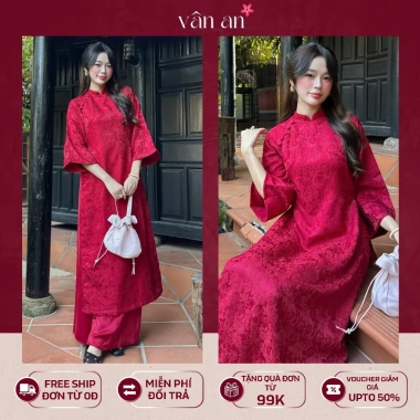 Áo Dài CHÂU SA VÂN AN TẾT 2.026 Dáng Suông Tay Lỡ Hai Tà Gấm Hoa Cao Cấp - Giá 318.999 8