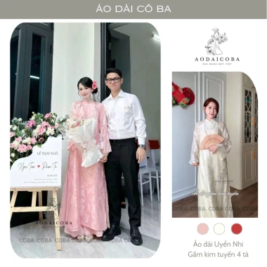 Áo Dài Cô Ba Dáng Suông Uyển Nhi, Gấm Kim Tuyến 2 Lớp 4 Tà, Cao Cấp, Mặc Dạm Ngõ - Sự Kiện Trang Trọng 369k