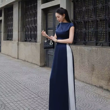 Áo dài cổ lệch tay ngắn kèm quần thời trang truyền thống Tết - áo dài tô châu giảm 289k