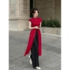 Áo dài cổ tàu tay ngắn, nút chất tuyết, nhung, mix quần đen suông – Đầm xinh 5