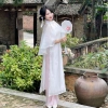 Áo dài cổ yếm tơ óng đính bướm, áo khoác choàng, quần lụa - 24FebStudio AD17, giá ưu đãi 234k